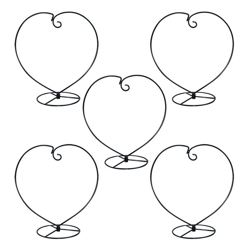 MOCOUM Ornament Display Stand, Iron Glass Ball Ornament Holder Stand for Hanging Plants, Hanging Terrarium Stand for Christmas Wedding Ornament, Home Office Decor (5pcs Black Heart Shaped) - Image 1